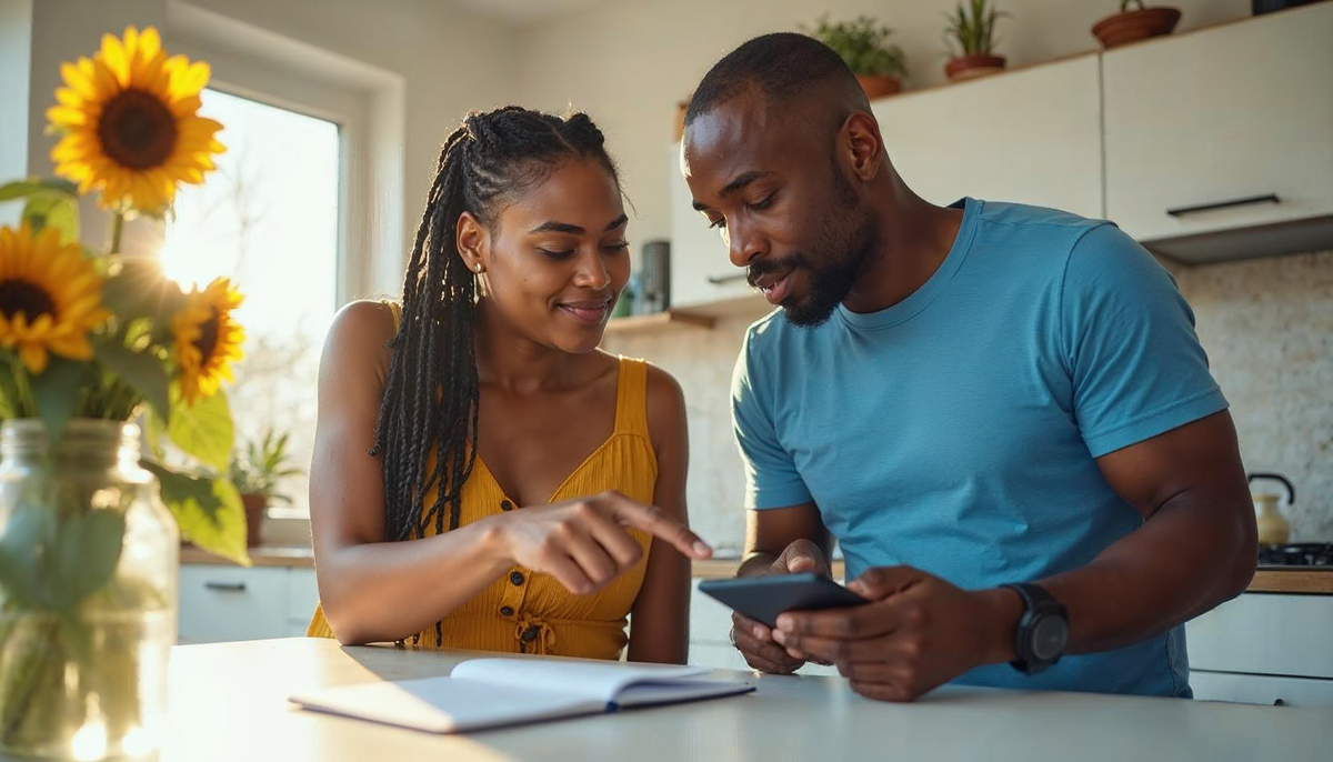 Couple calculating mortgage payments for home purchase